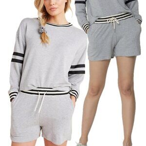 Comune Cozy French Terry Color-Blocked Drawstring Striped Shorts (H.Grey/White)